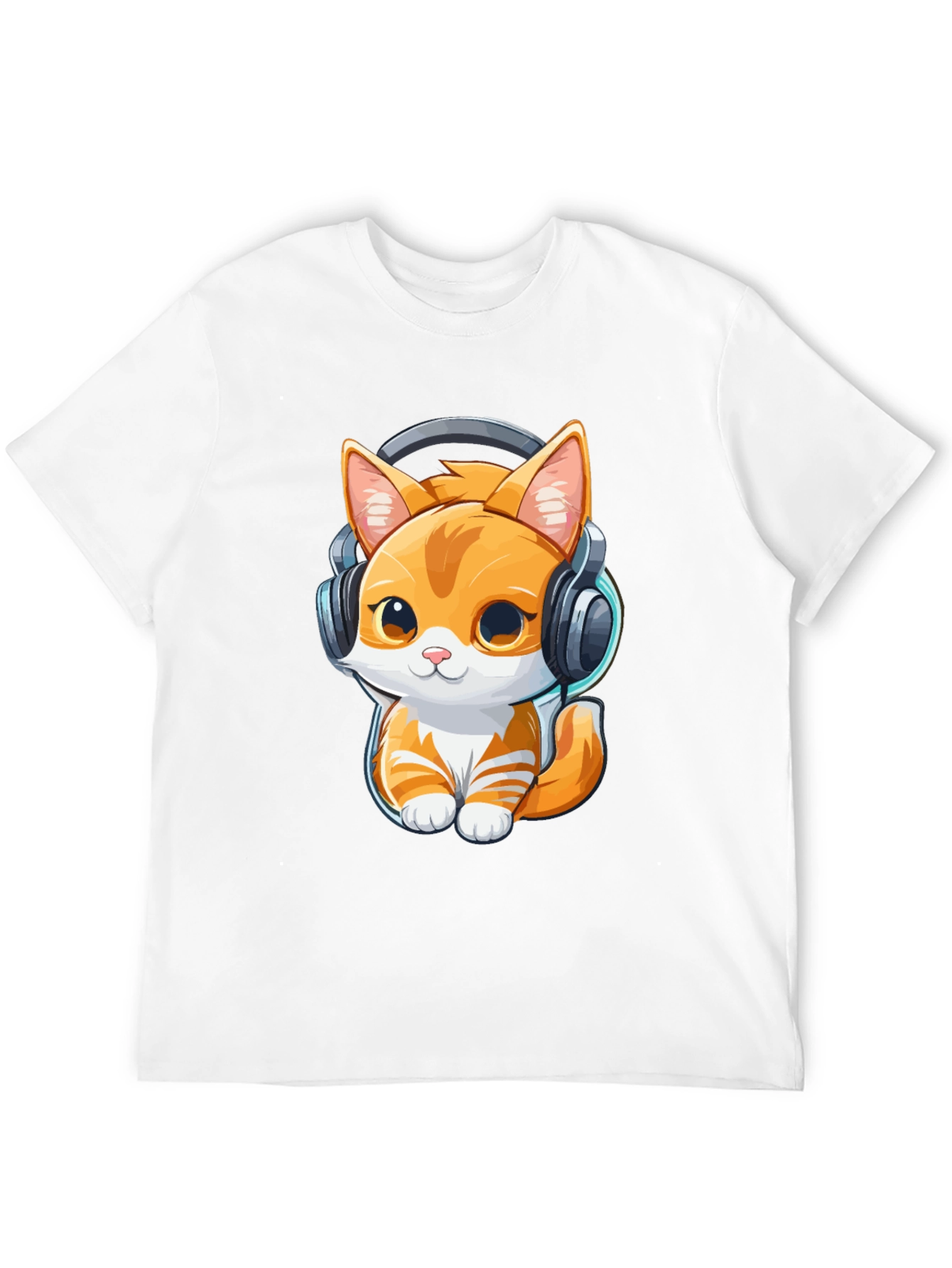 Cute Kitten with Headphones Graphic Tee