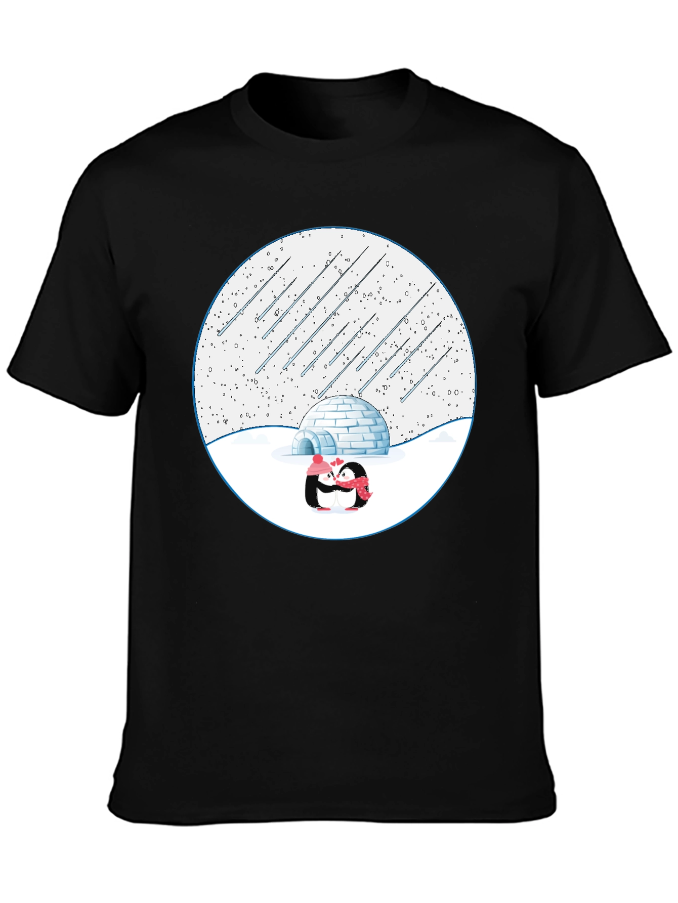Winter Penguins Igloo Black T-Shirt