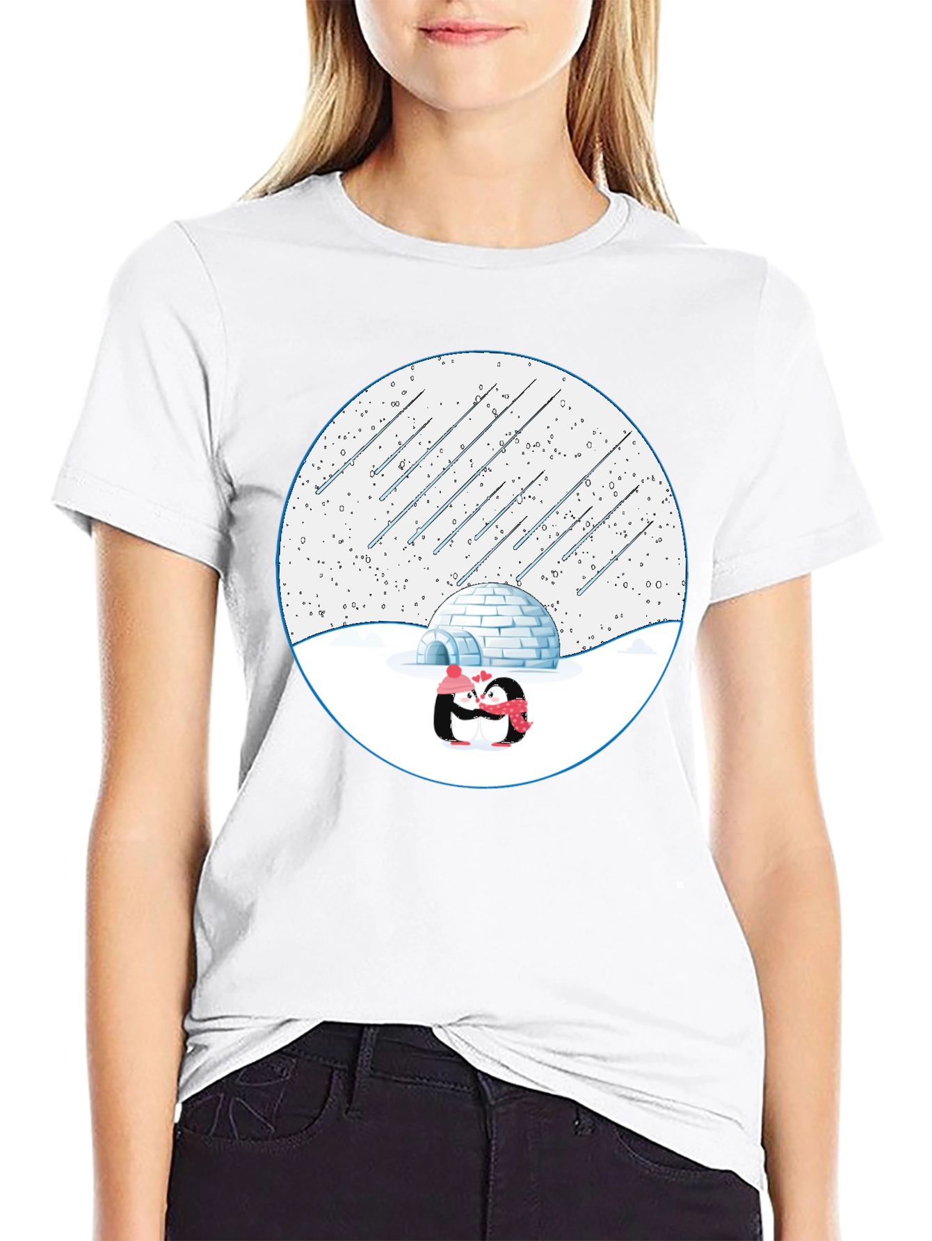 Winter Penguins Igloo Black T-Shirt