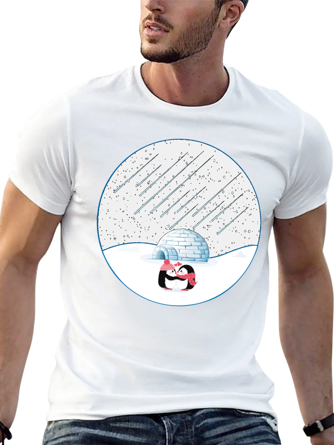 Winter Penguins Igloo Black T-Shirt