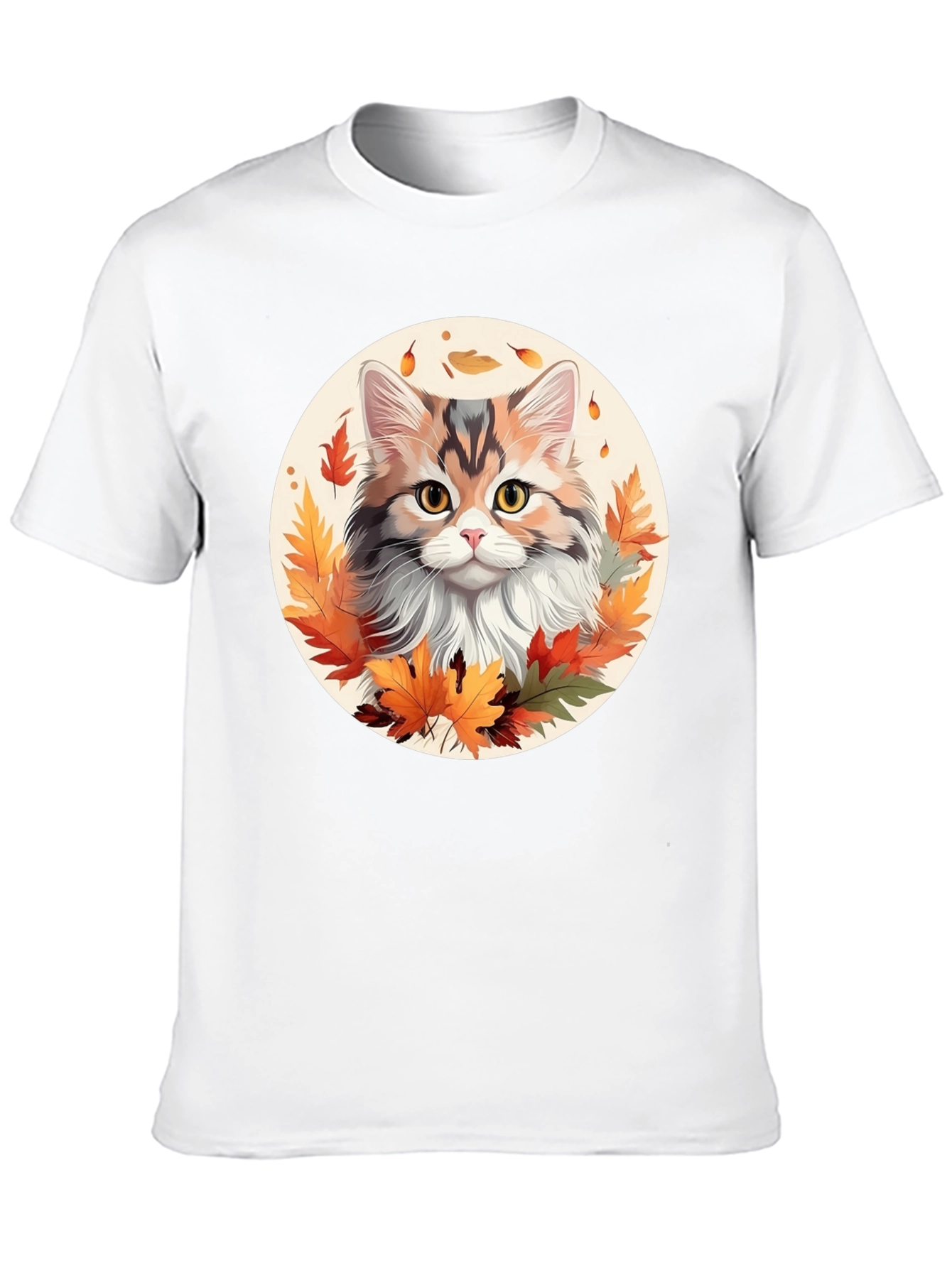 Autumn Cat T-Shirt - Fall Leaves Design