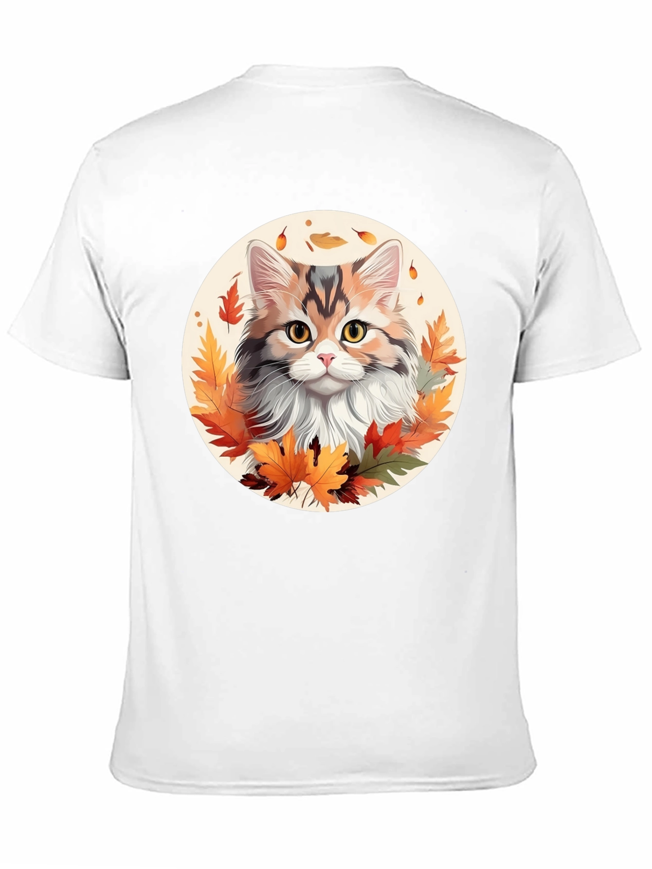 Autumn Cat T-Shirt - Fall Leaves Design