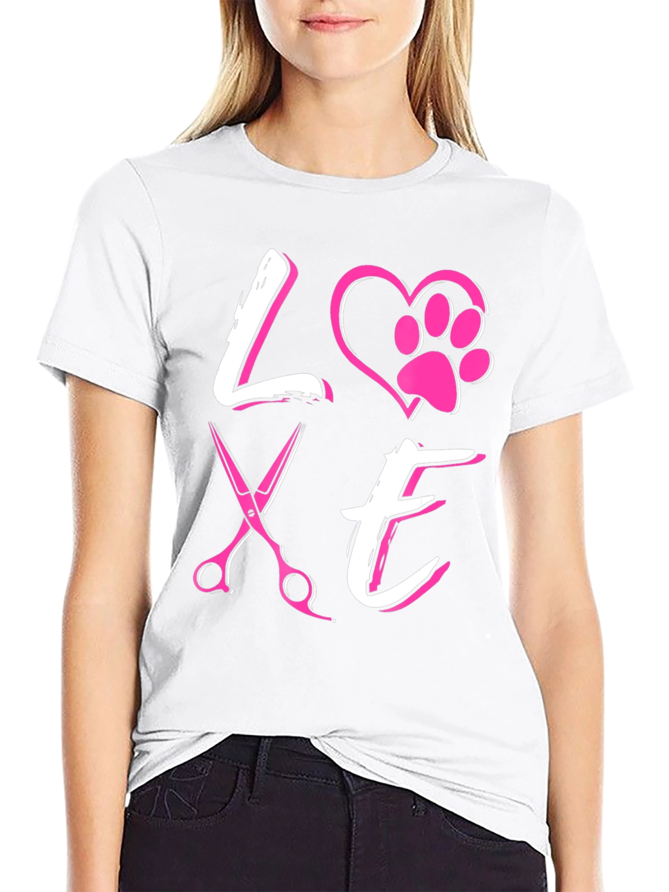 Love Dog Grooming T-Shirt Pet Paw Heart Scissors