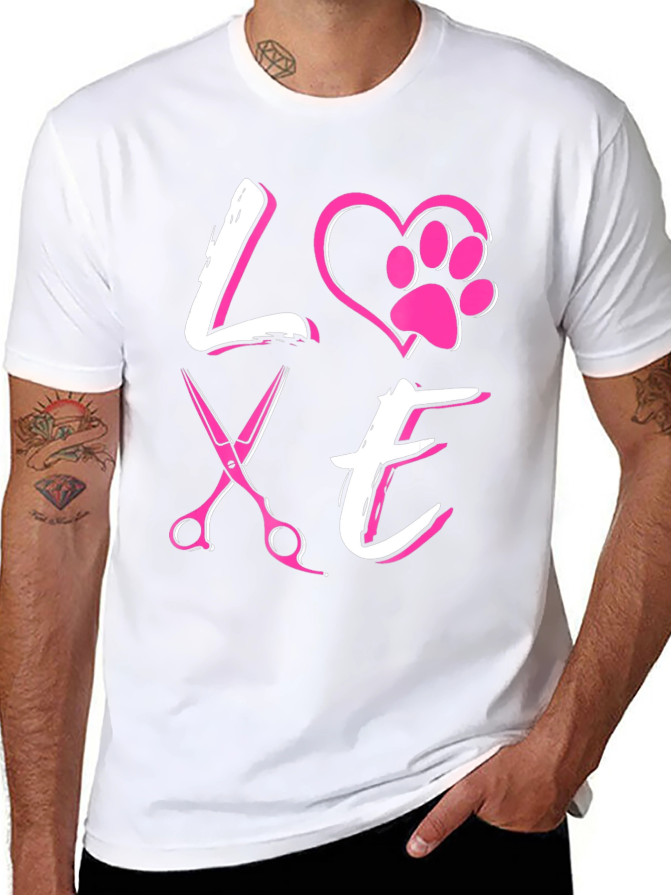 Love Dog Grooming T-Shirt Pet Paw Heart Scissors
