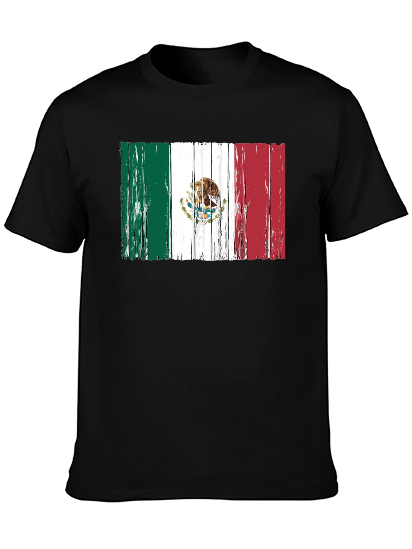 Mexican Flag Distressed Style Mens Black T-Shirt