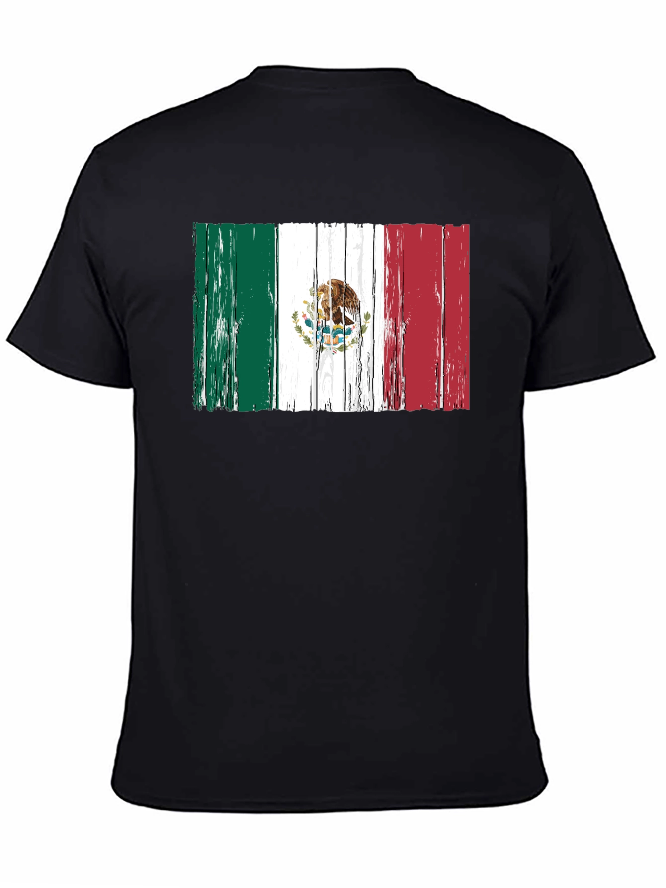 Mexican Flag Distressed Style Mens Black T-Shirt