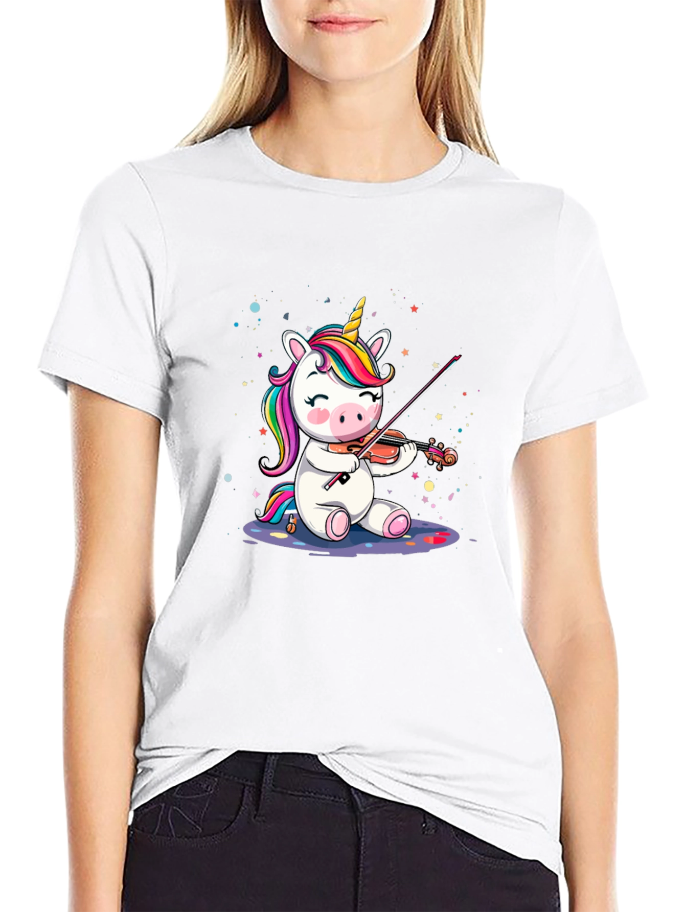 Unicorn Violinist Graphic T-Shirt - Black