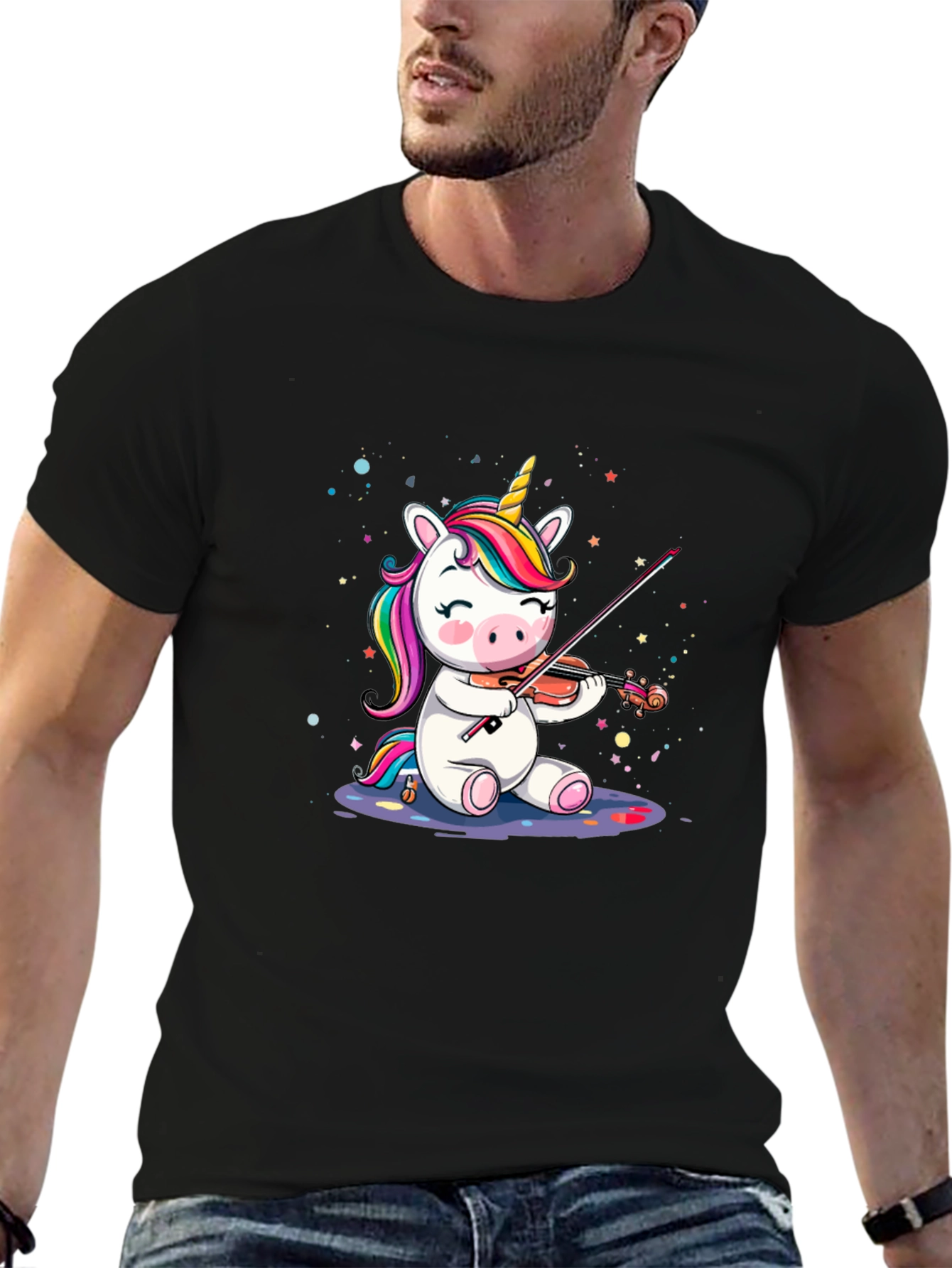 Unicorn Violinist Graphic T-Shirt - Black