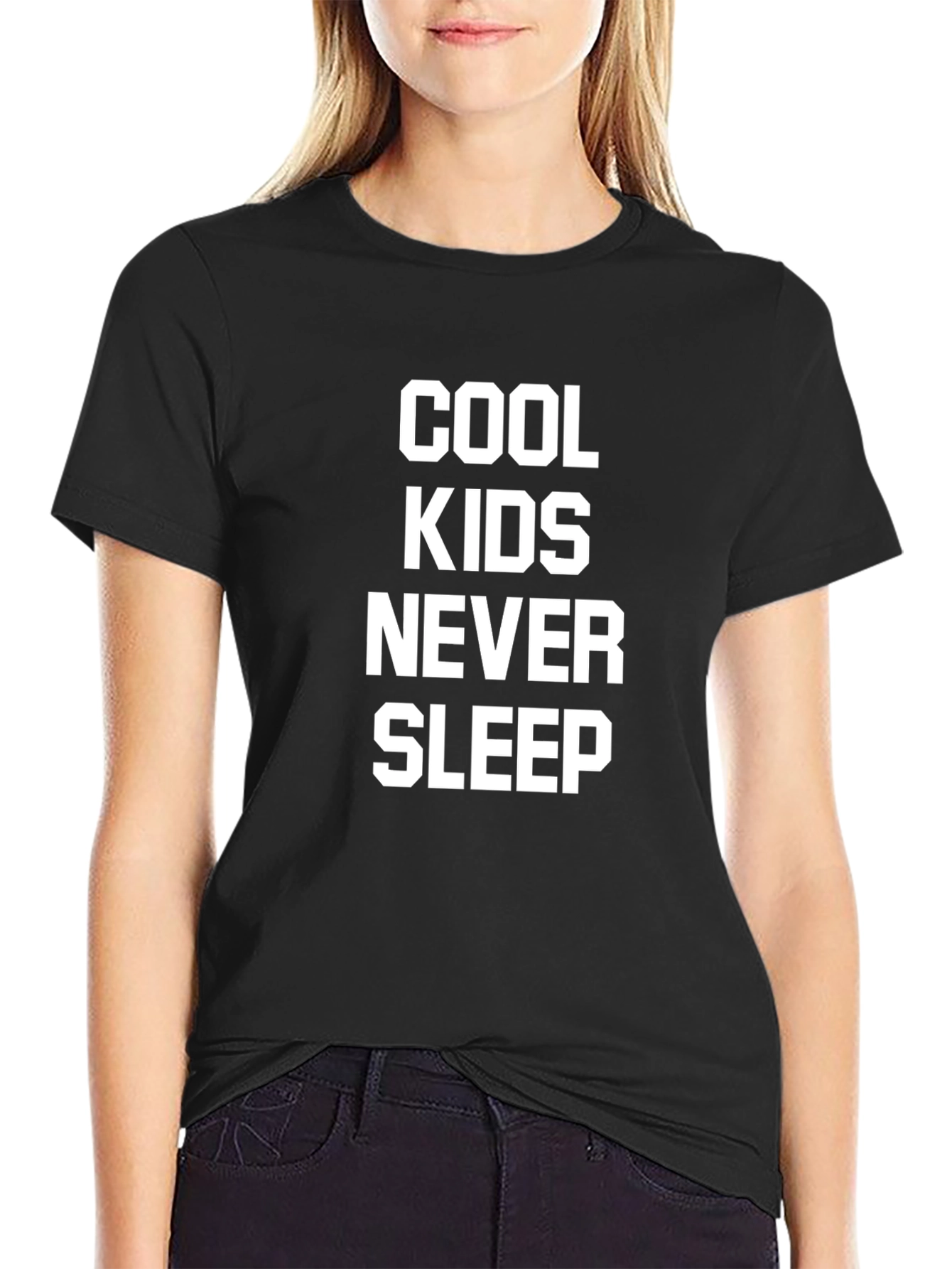Cool Kids Never Sleep Graphic T-Shirt - Black
