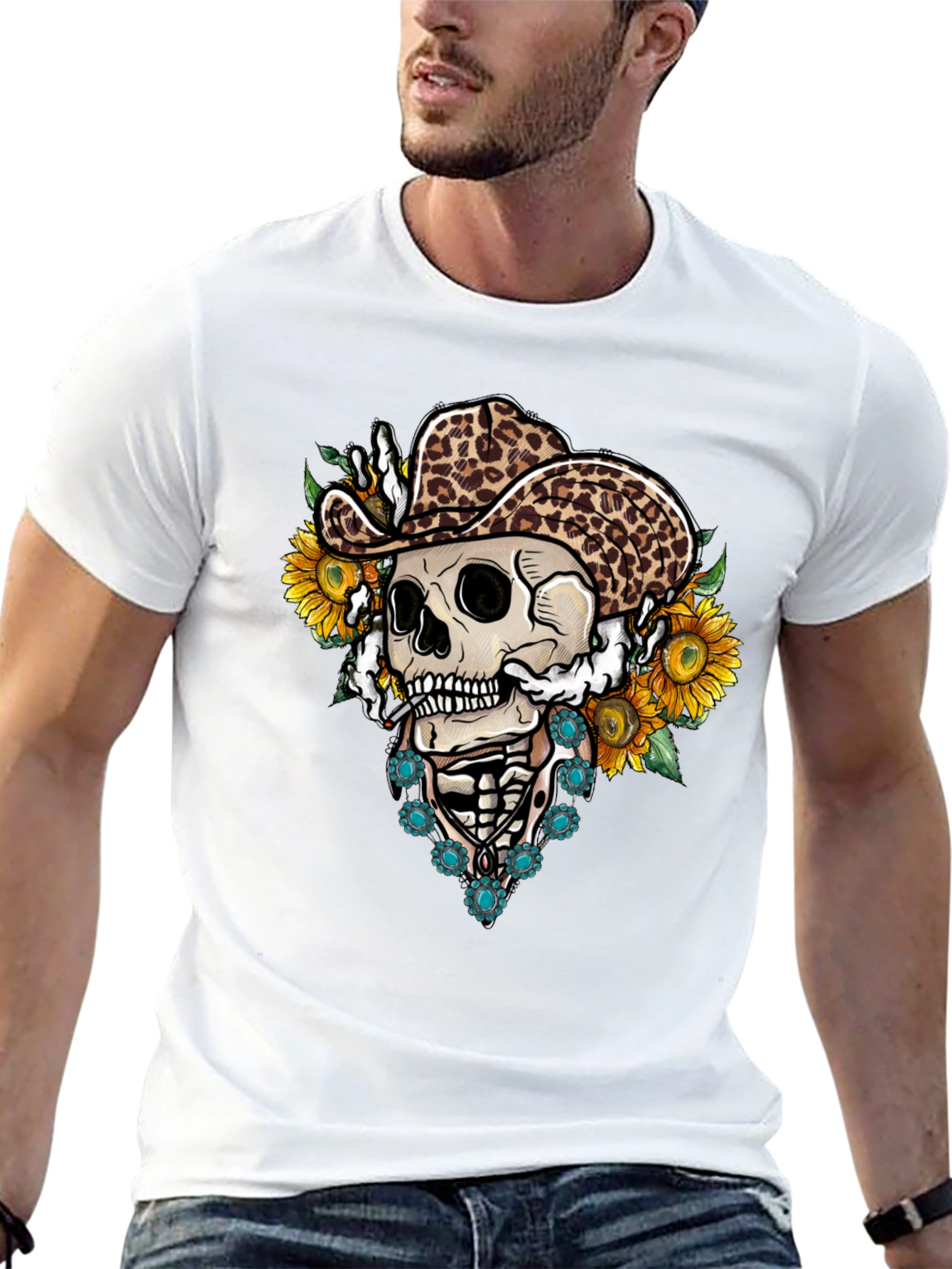 Skull in Leopard Cowboy Hat Tee