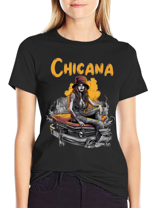 Chicana T-Shirt: Vintage Car & Gothic Woman Design
