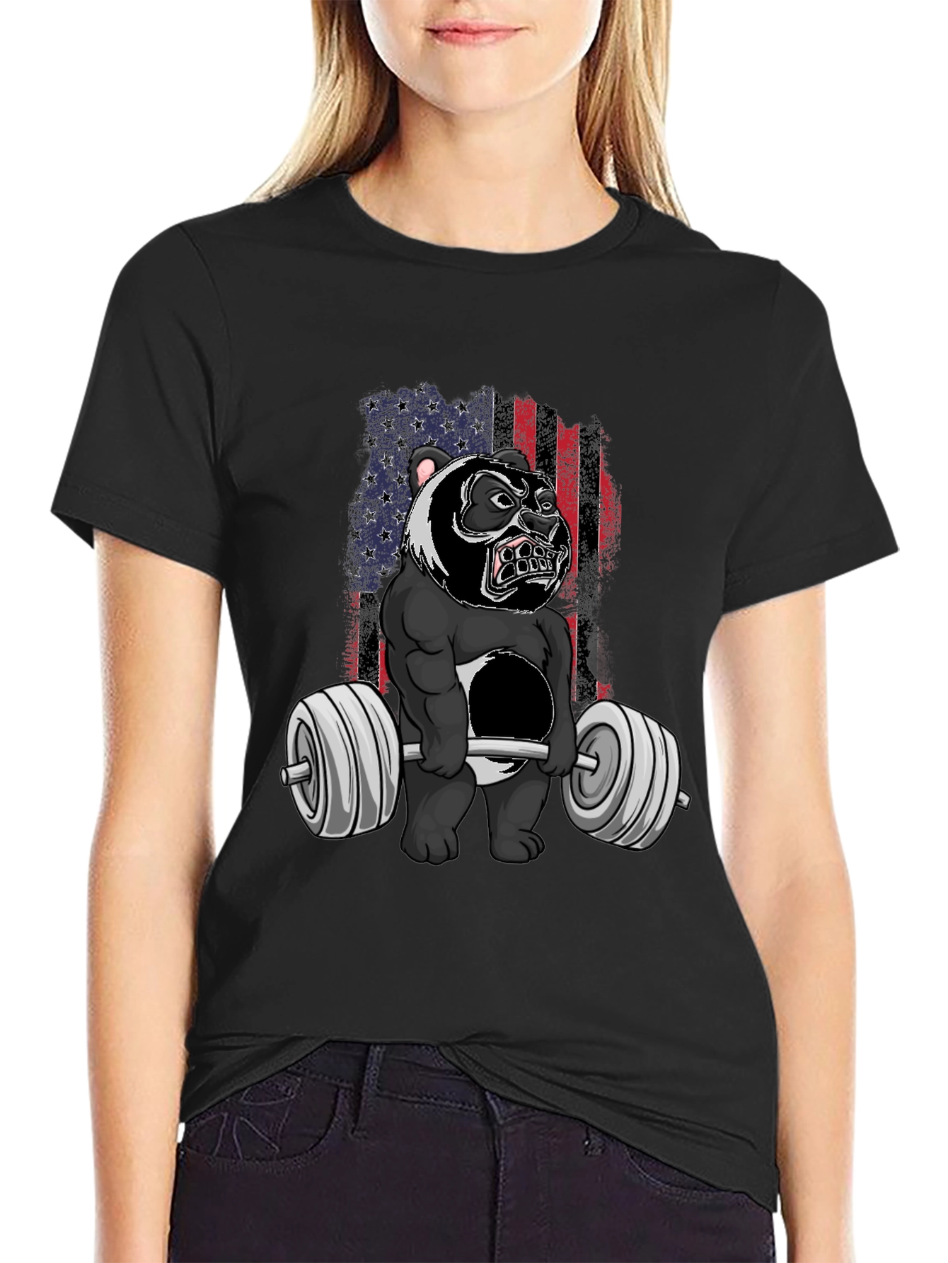 Weightlifting Panda T-Shirt - USA Flag Graphic Tee
