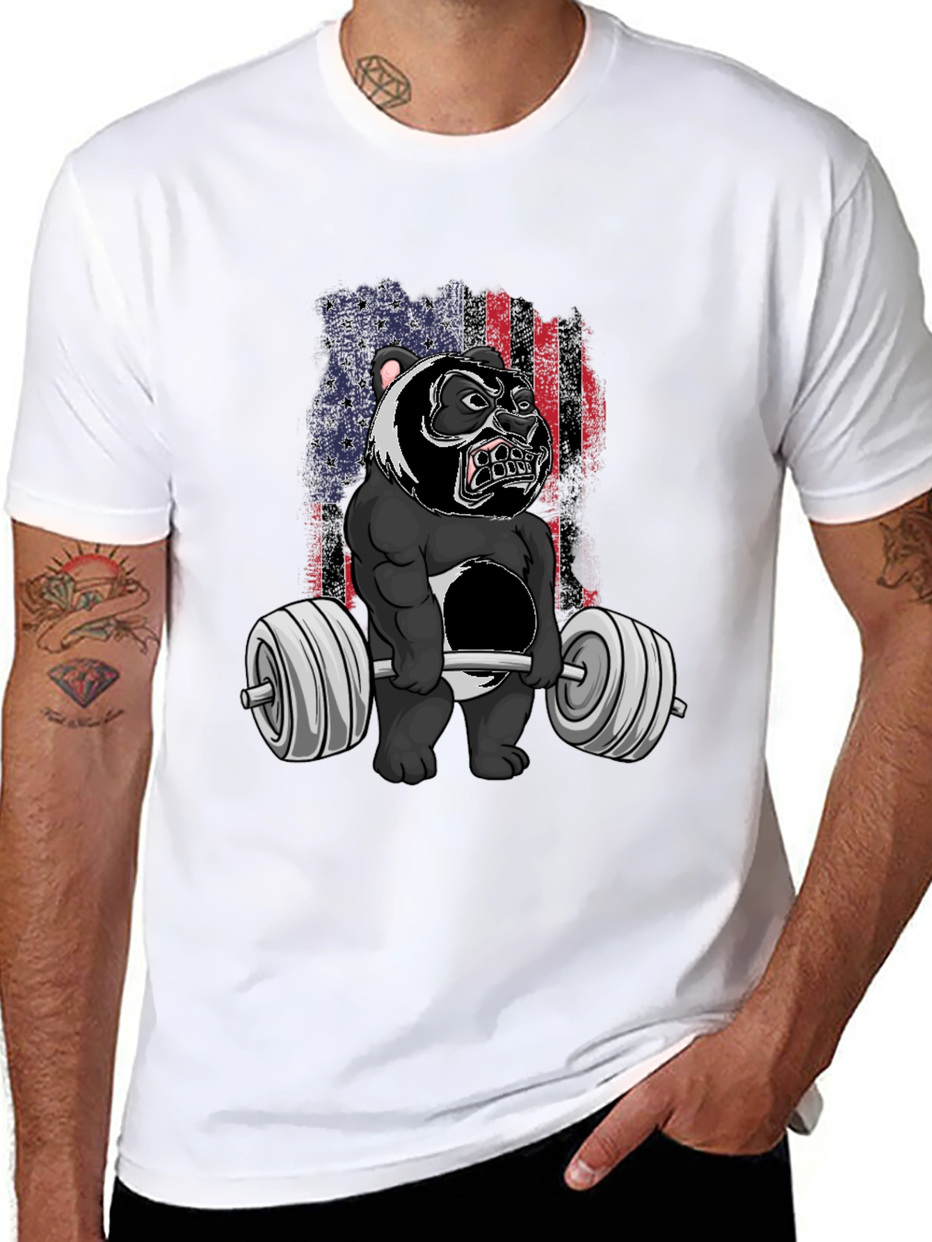 Weightlifting Panda T-Shirt - USA Flag Graphic Tee