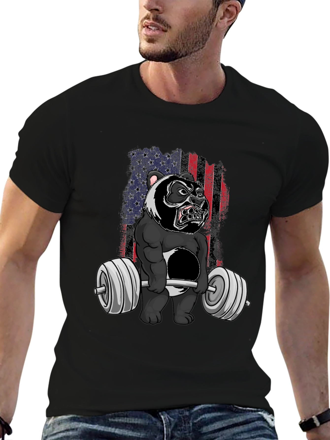 Weightlifting Panda T-Shirt - USA Flag Graphic Tee