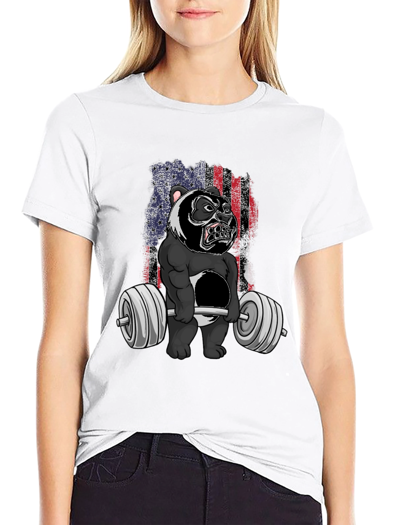 Weightlifting Panda T-Shirt - USA Flag Graphic Tee