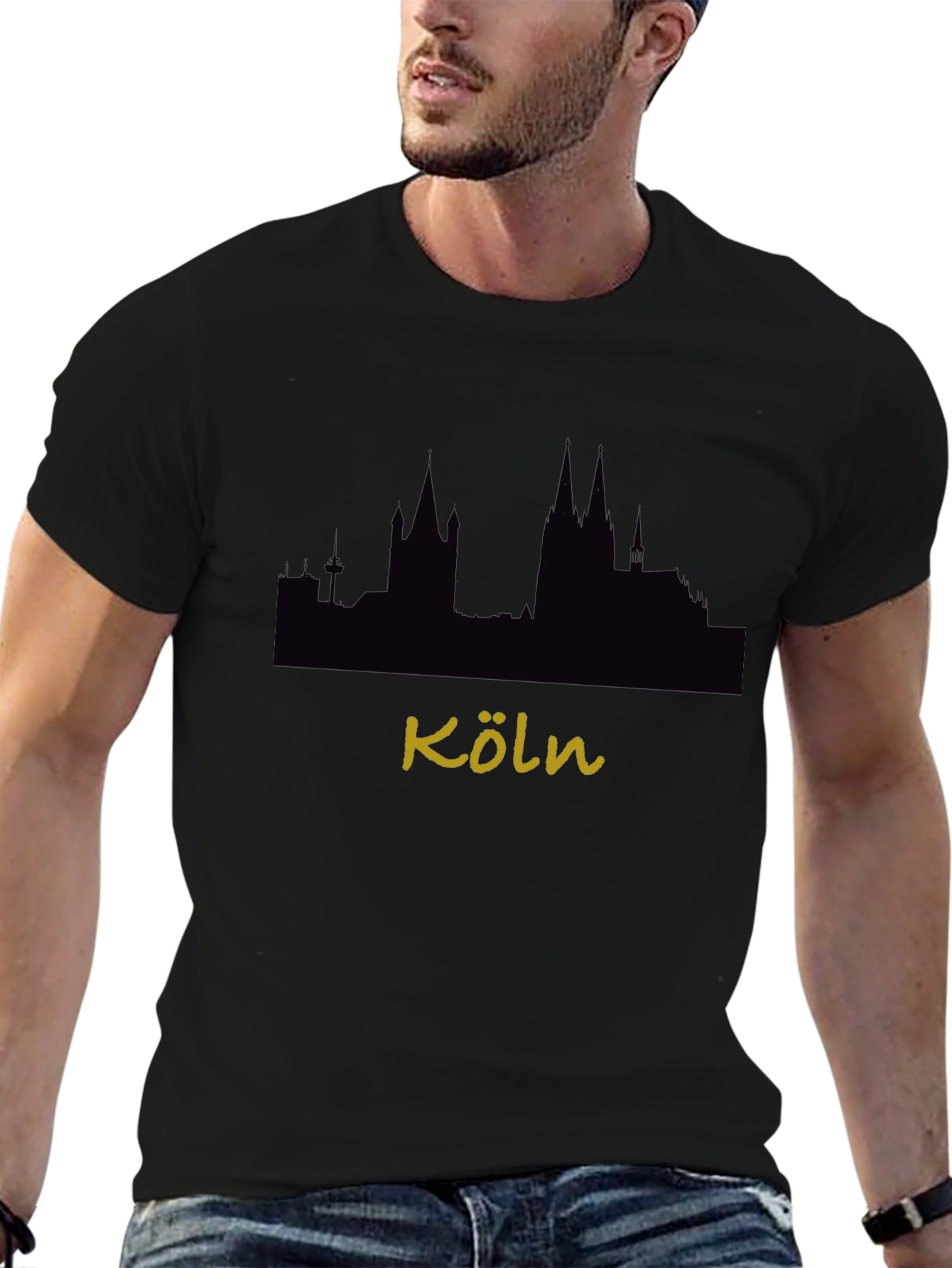 Cologne Skyline Graphic T-Shirt - Black Crew Neck Tee