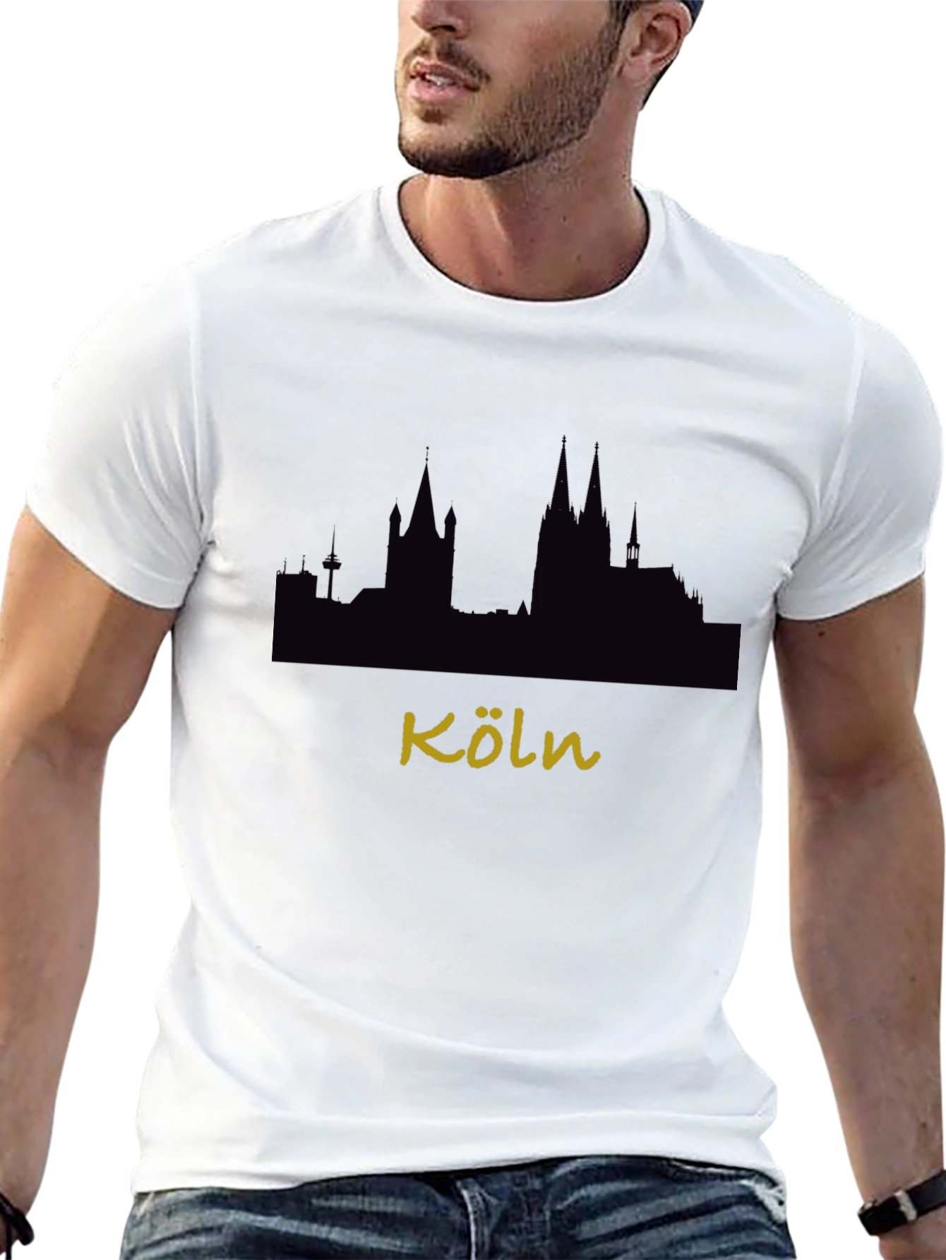 Cologne Skyline Graphic T-Shirt - Black Crew Neck Tee