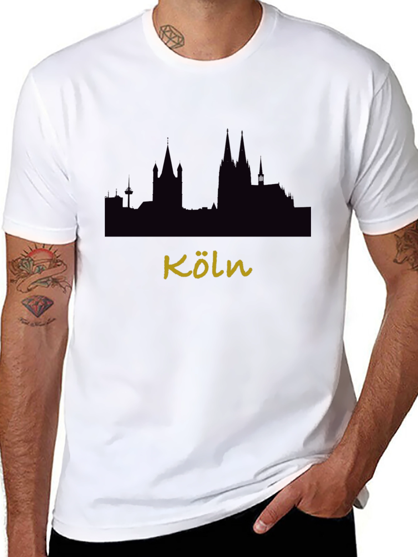 Cologne Skyline Graphic T-Shirt - Black Crew Neck Tee