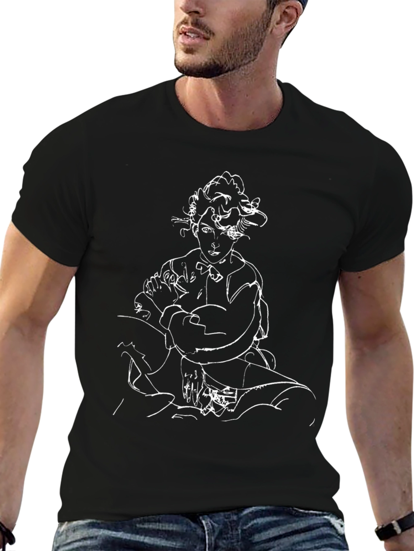 Black T-Shirt with White Figure Drawing