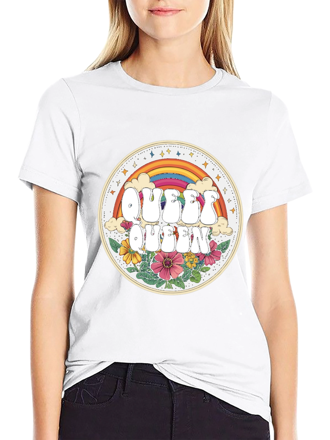 Queer Queen Rainbow Floral Graphic Tee