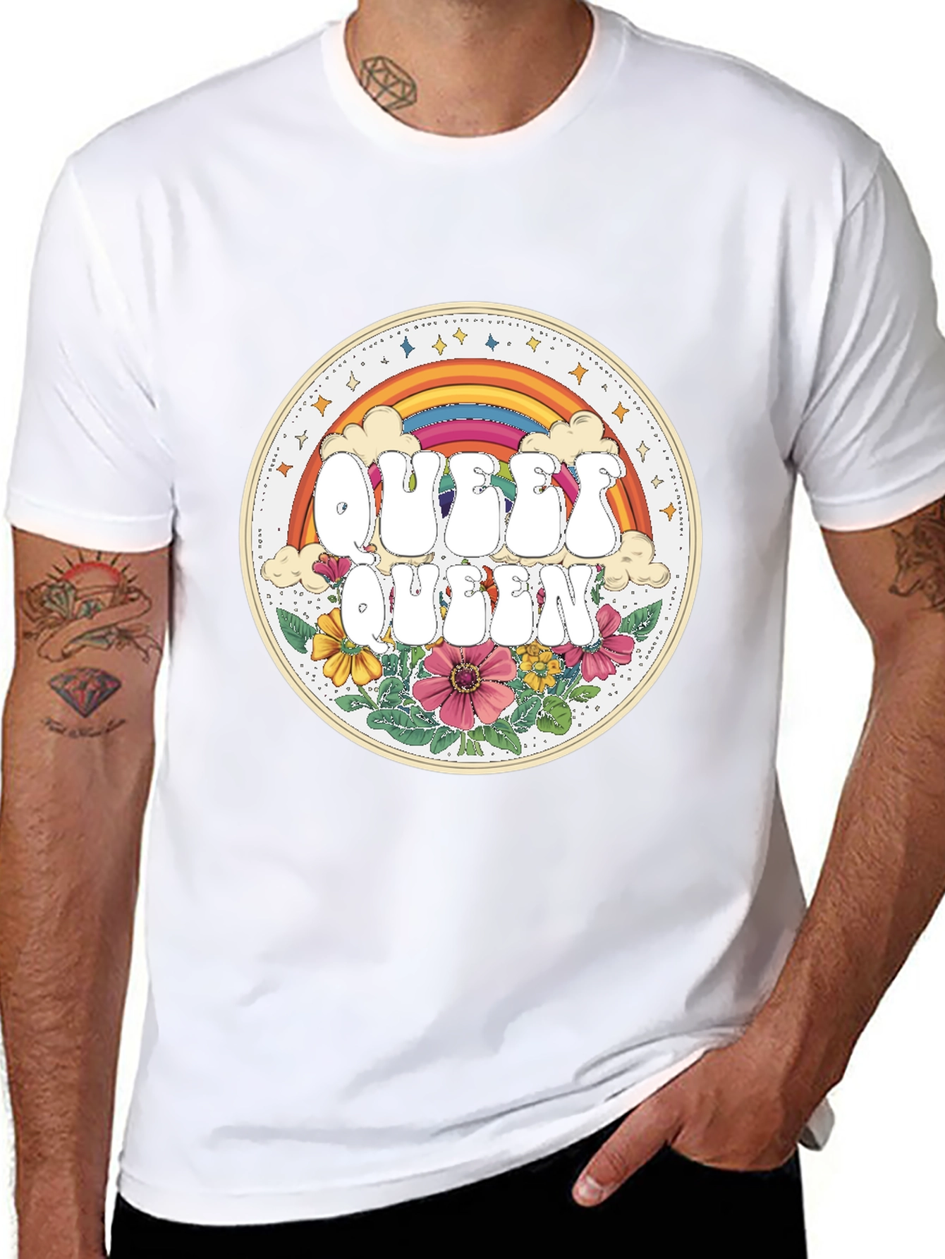 Queer Queen Rainbow Floral Graphic Tee