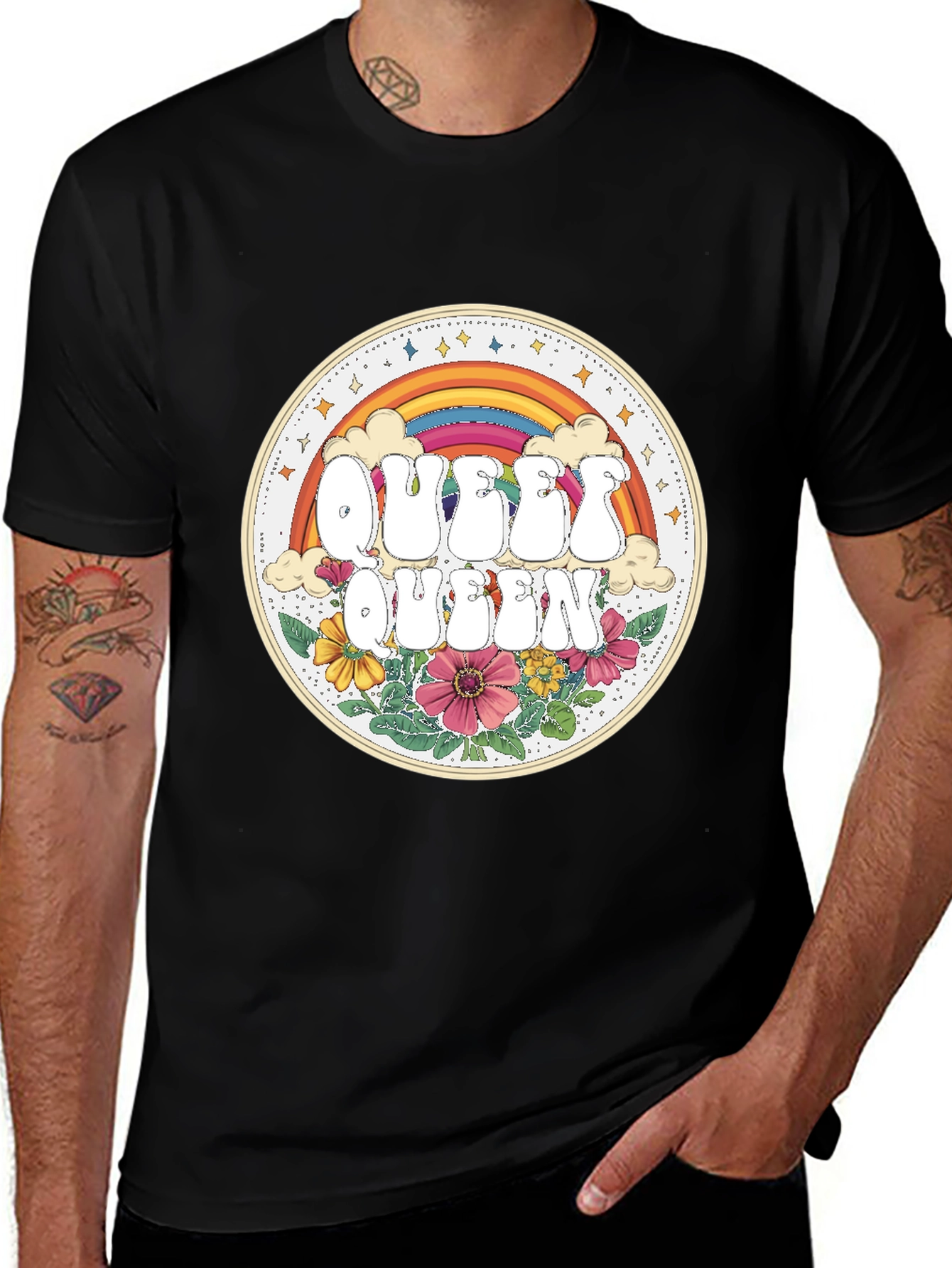 Queer Queen Rainbow Floral Graphic Tee