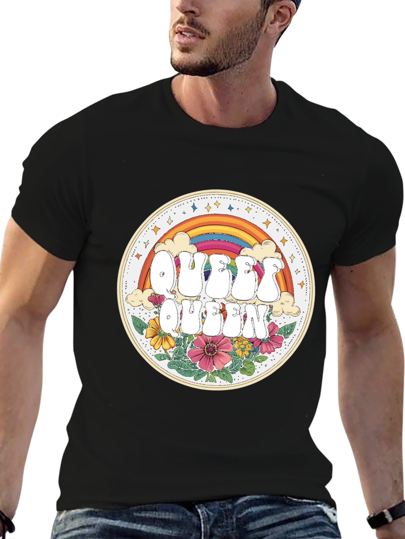 Queer Queen Rainbow Floral Graphic Tee