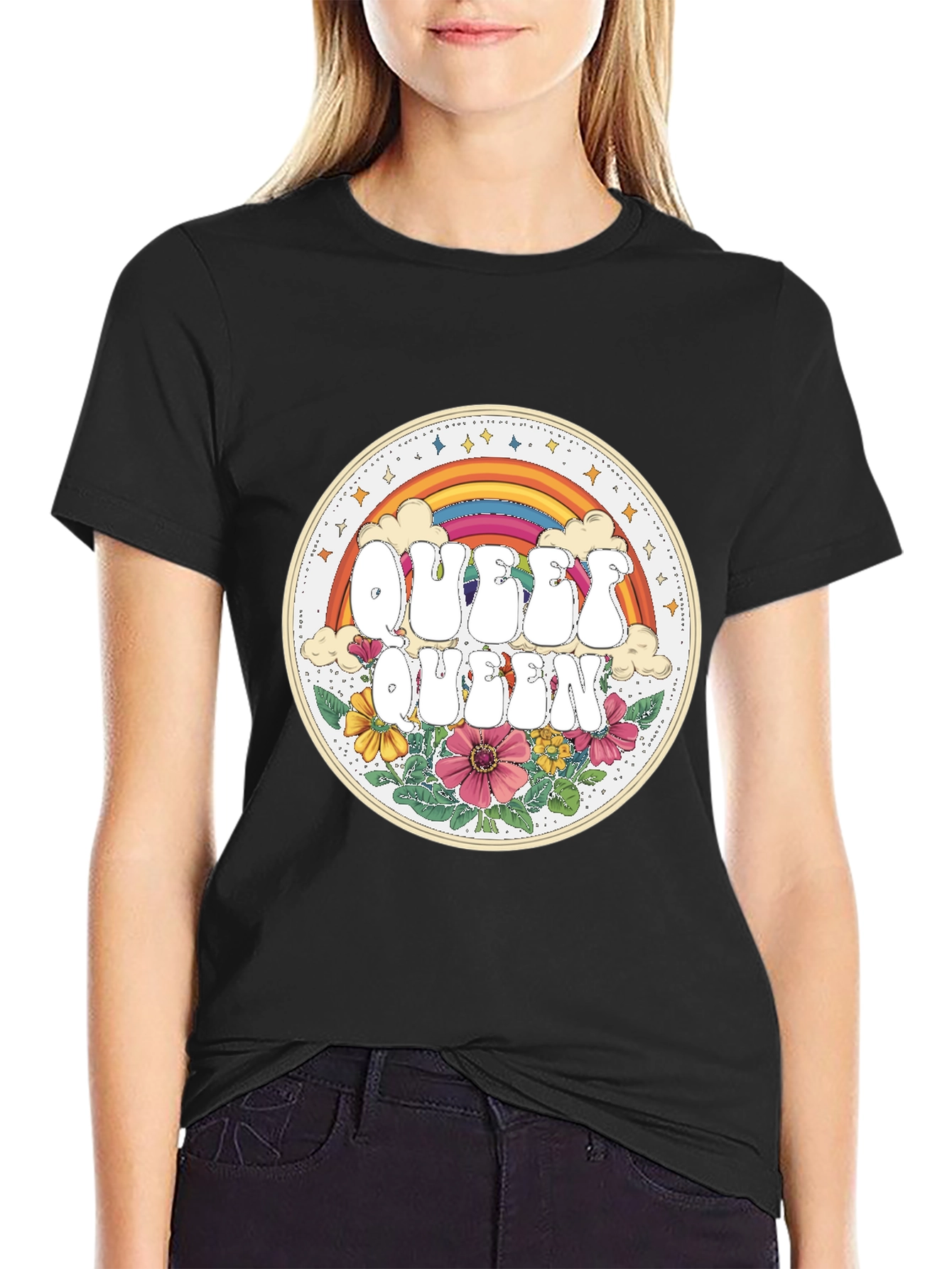 Queer Queen Rainbow Floral Graphic Tee