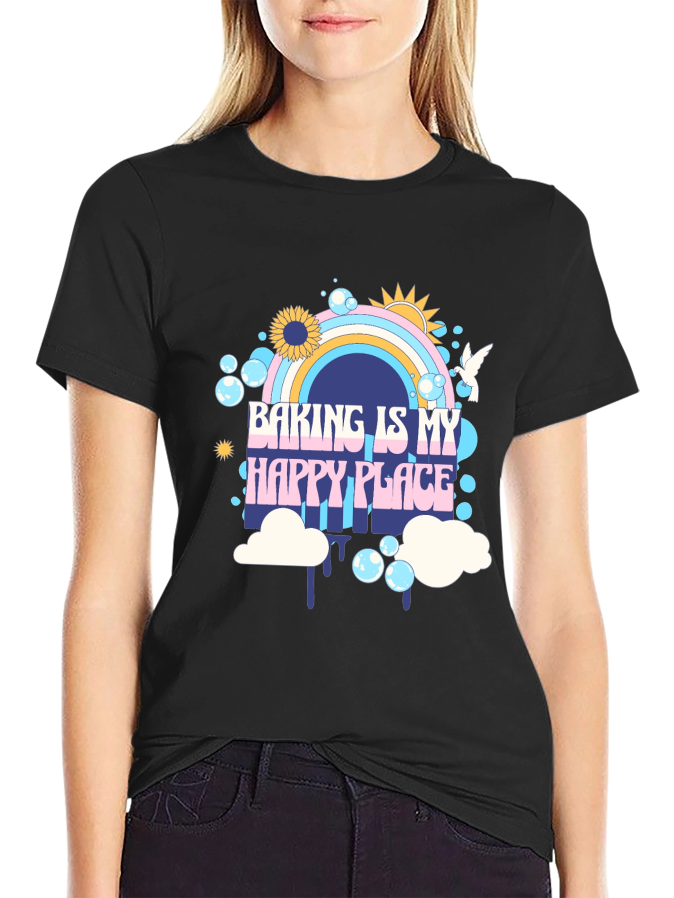 Baking is My Happy Place Black Graphic Tee