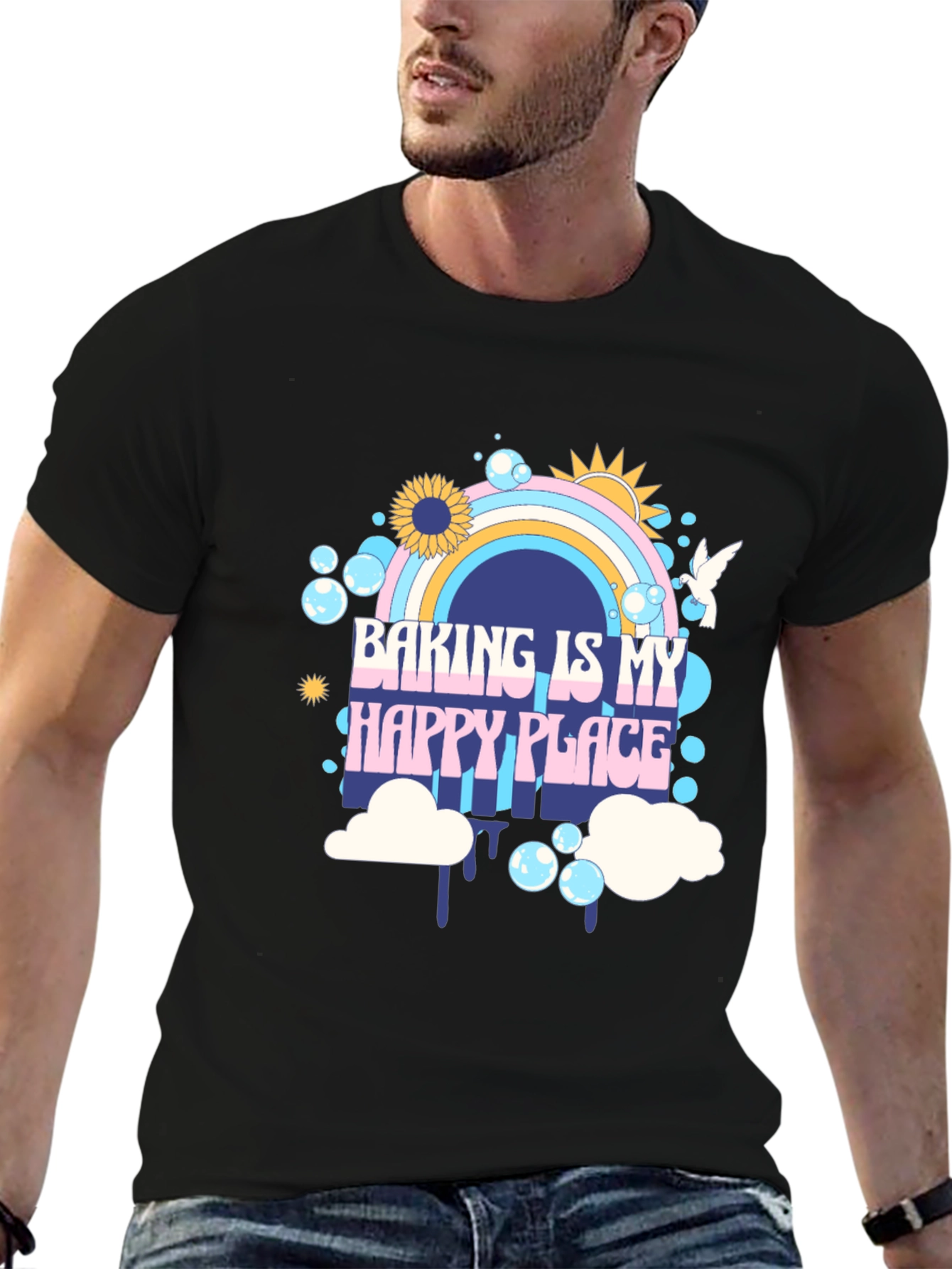 Baking is My Happy Place Black Graphic Tee