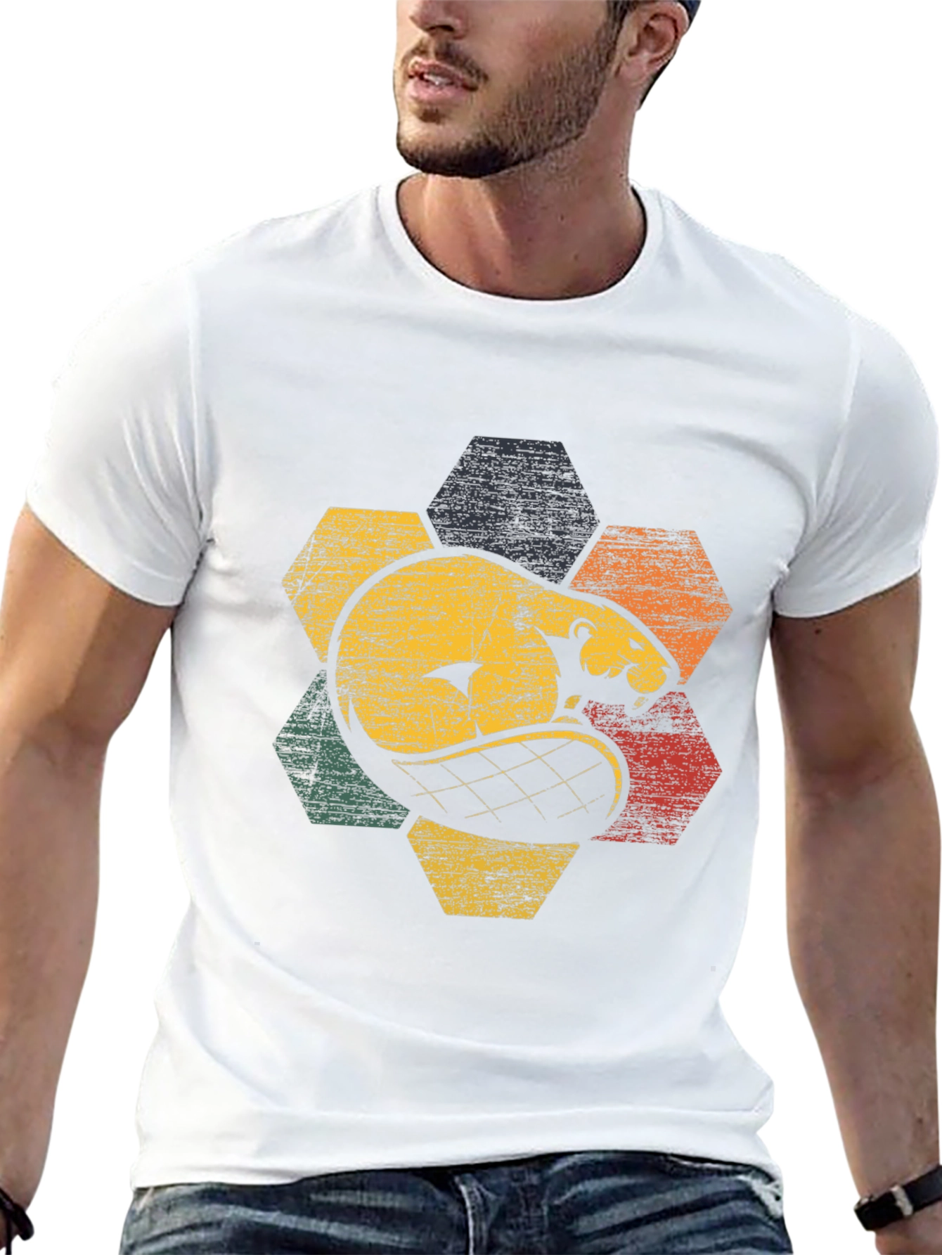 Retro Beaver Hexagon Graphic Tee - Unisex