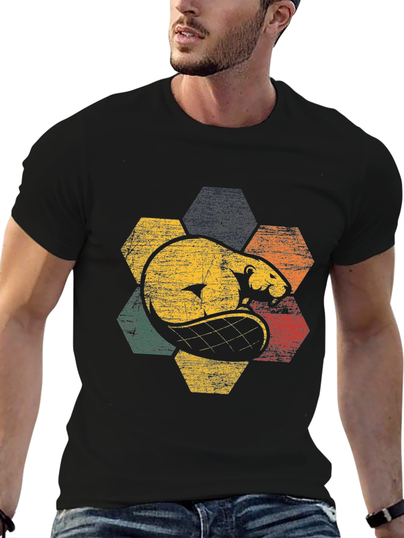 Retro Beaver Hexagon Graphic Tee - Unisex