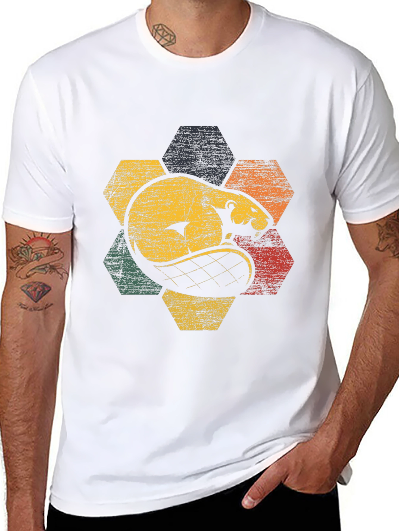 Retro Beaver Hexagon Graphic Tee - Unisex