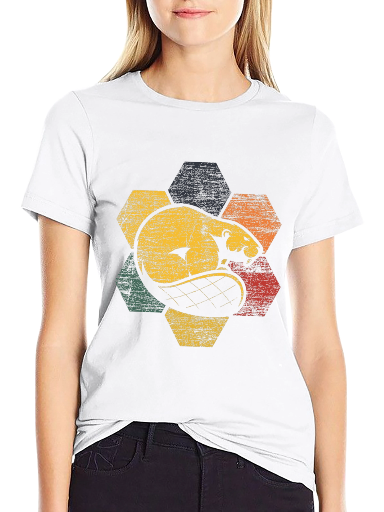 Retro Beaver Hexagon Graphic Tee - Unisex
