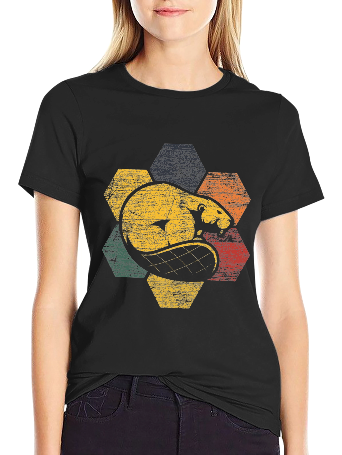 Retro Beaver Hexagon Graphic Tee - Unisex