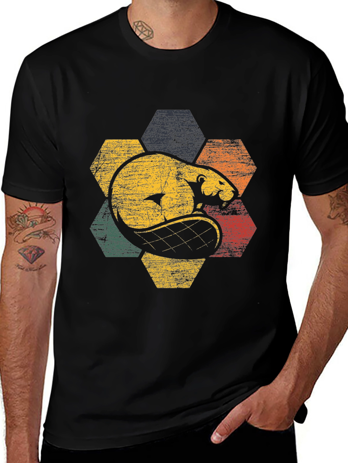 Retro Beaver Hexagon Graphic Tee - Unisex