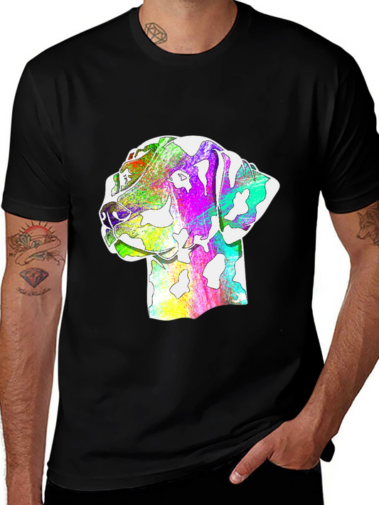 Colorful Dog Graphic Print Black T-Shirt