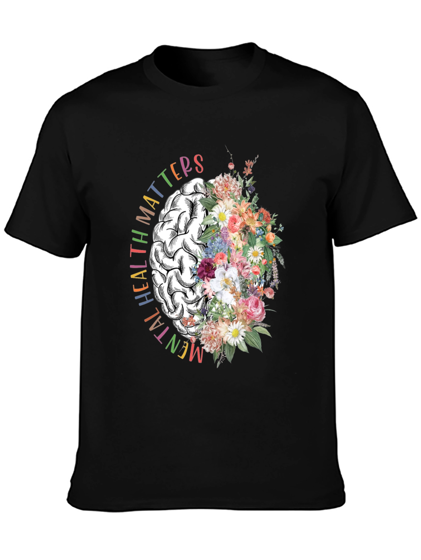 Mental Health Matters Floral Brain Graphic T-Shirt