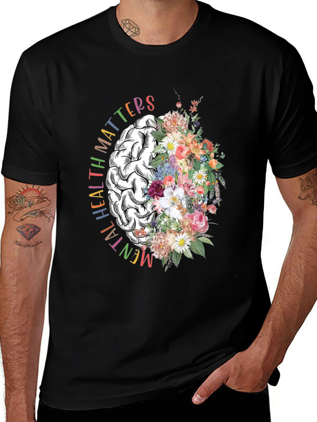 Mental Health Matters Floral Brain Graphic T-Shirt