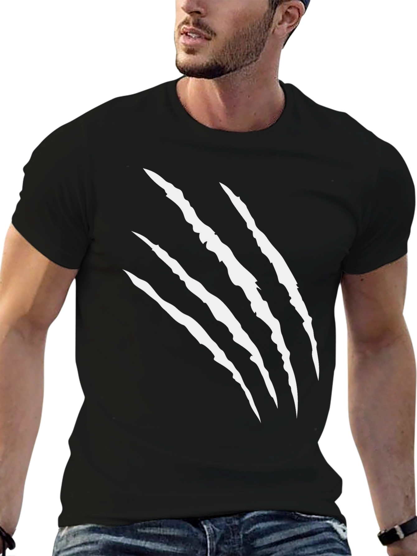 Mens Claw Scratch Graphic Print Black T-Shirt
