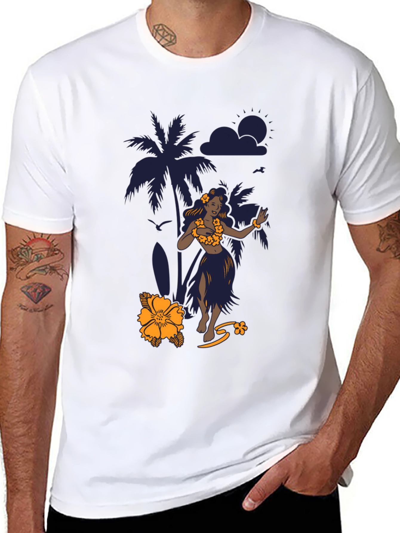 Tropical Hula Dancer Black T-Shirt