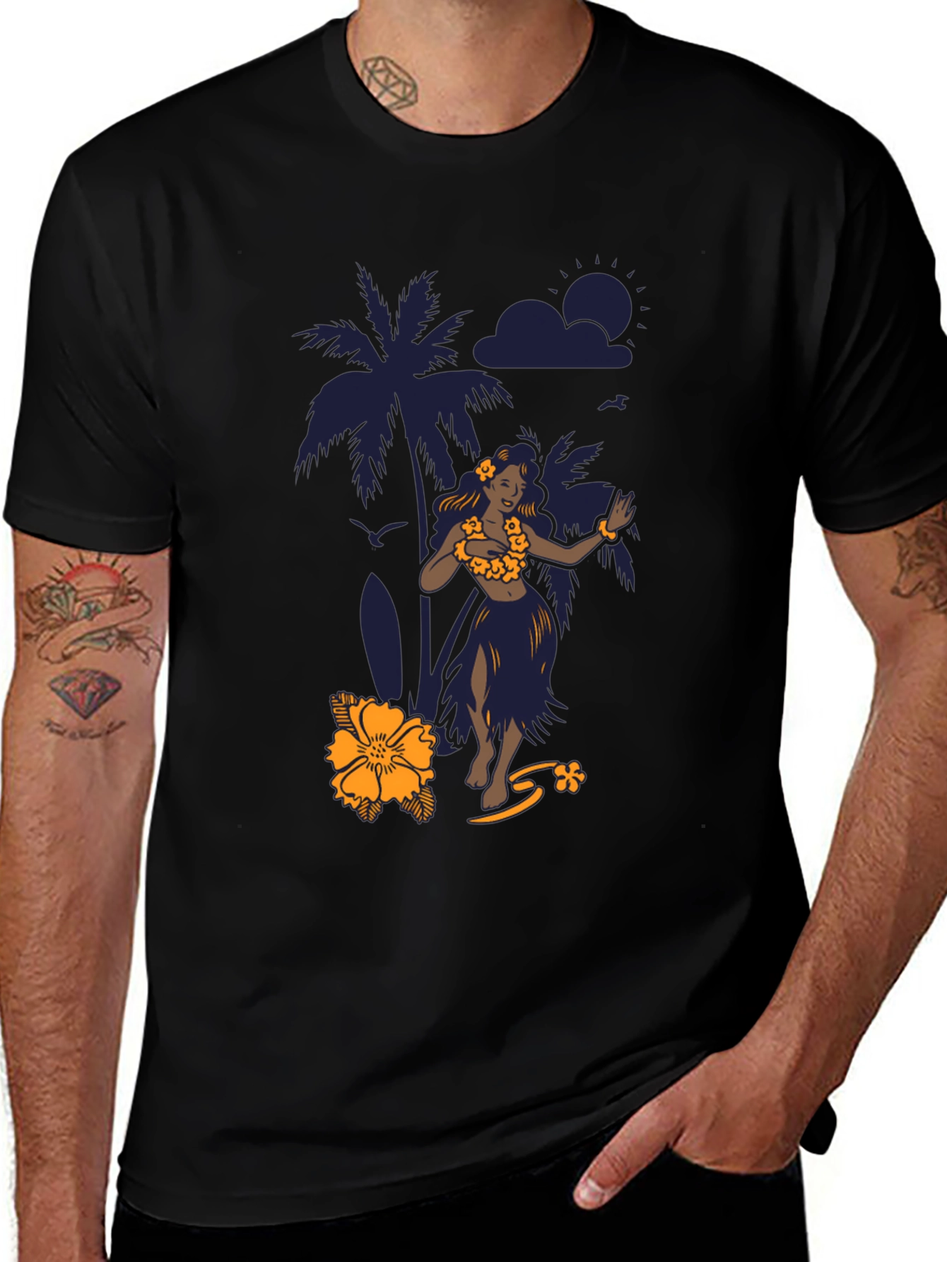 Tropical Hula Dancer Black T-Shirt