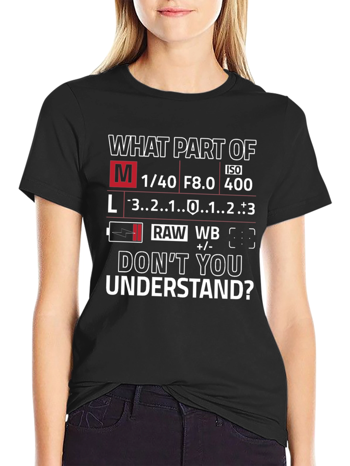Photographers T-Shirt: Camera Settings Humor