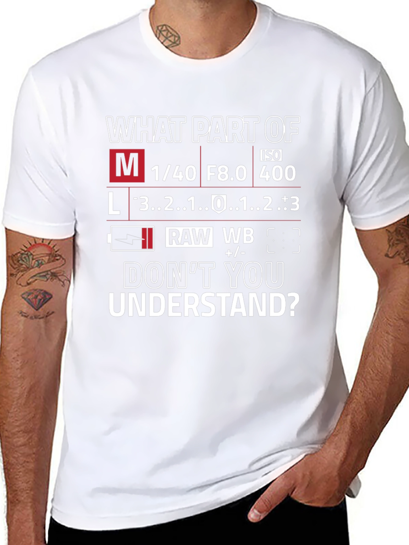 Photographers T-Shirt: Camera Settings Humor