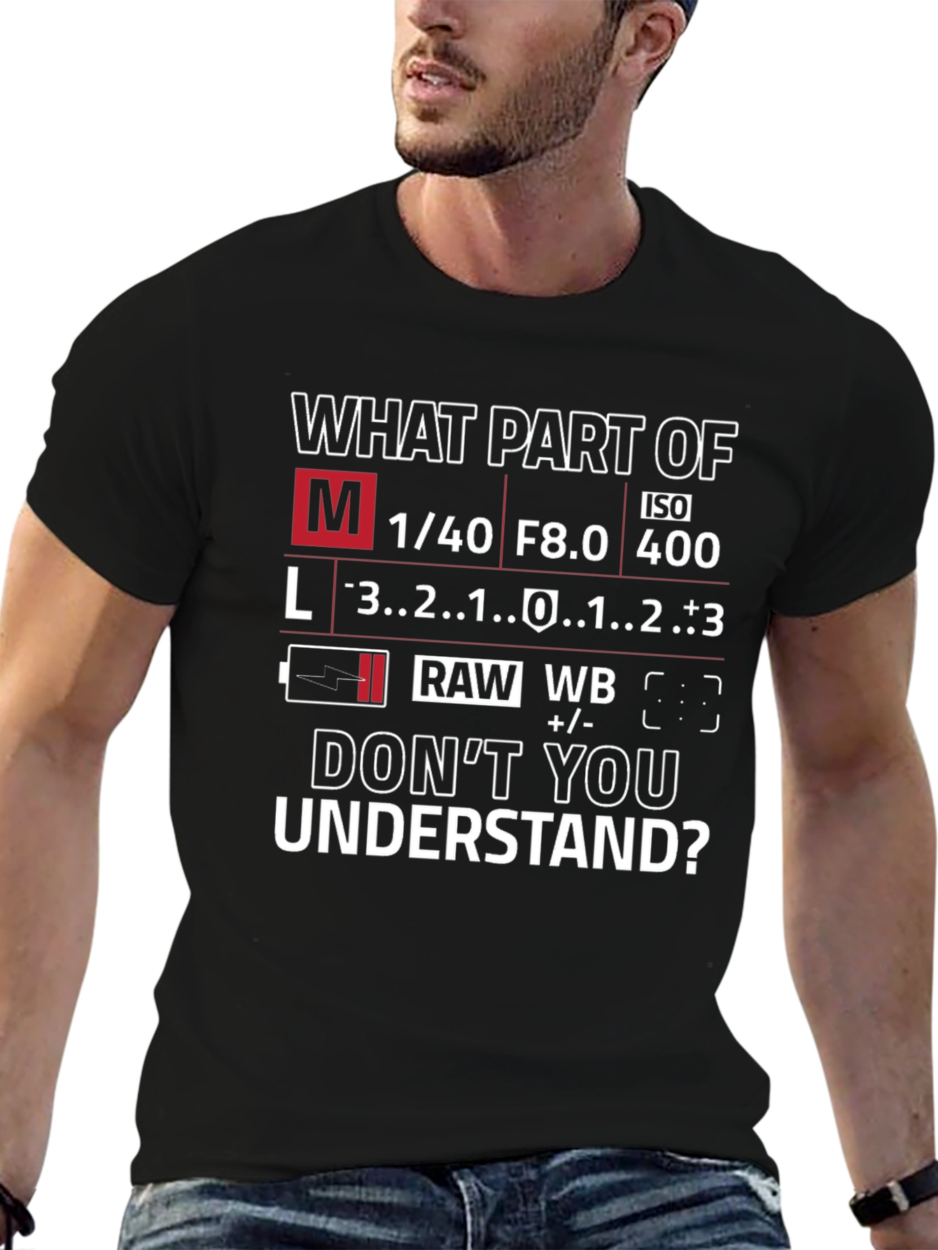 Photographers T-Shirt: Camera Settings Humor