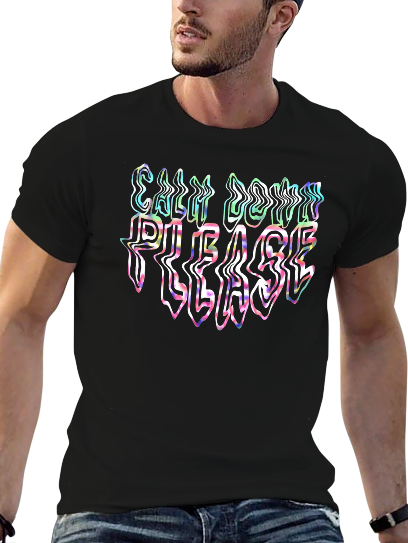 Cool Black T-Shirt - Calm Down Please Text