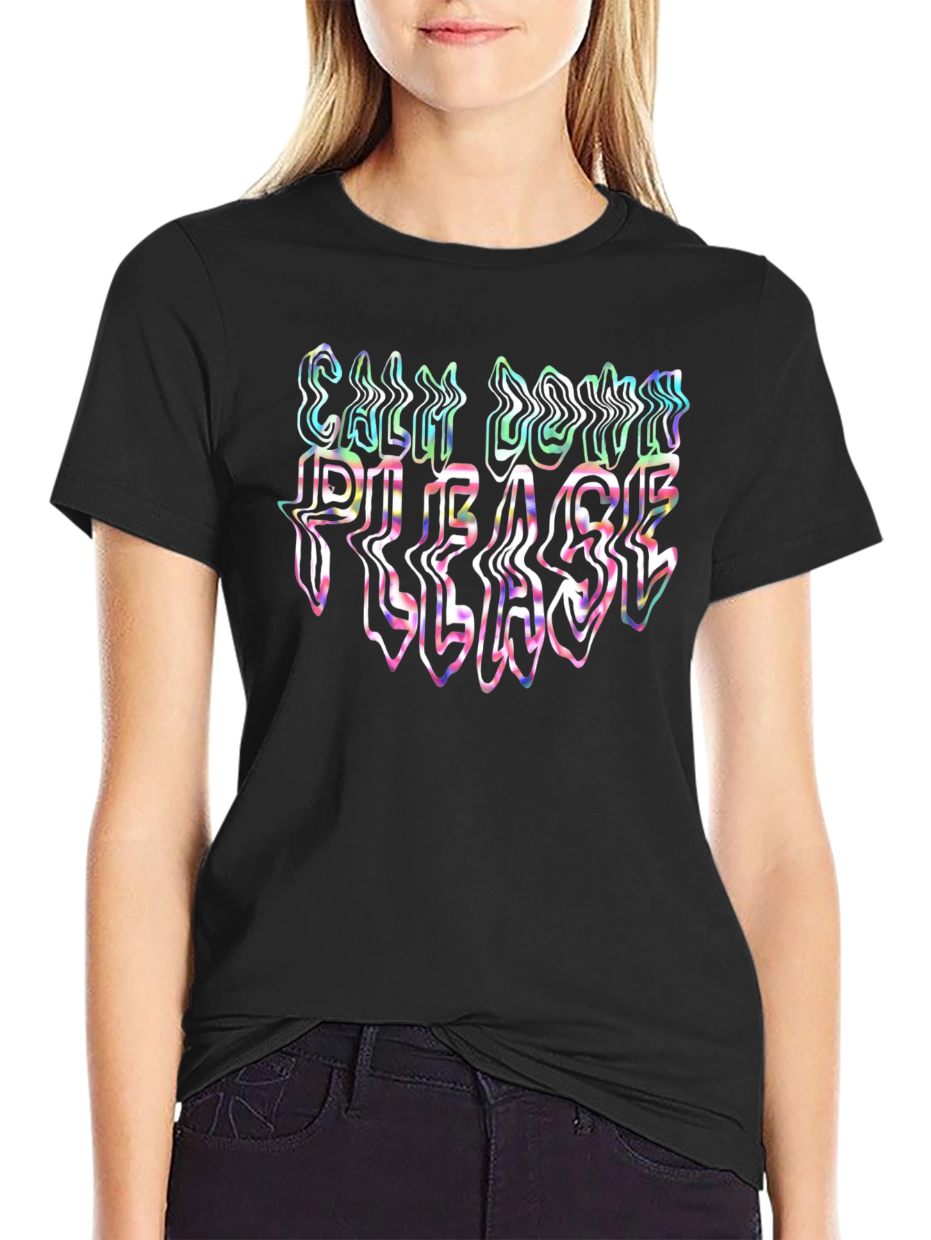 Cool Black T-Shirt - Calm Down Please Text