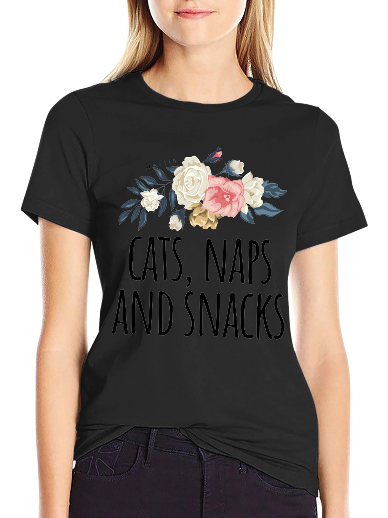 Cats Naps Snacks Floral T-Shirt