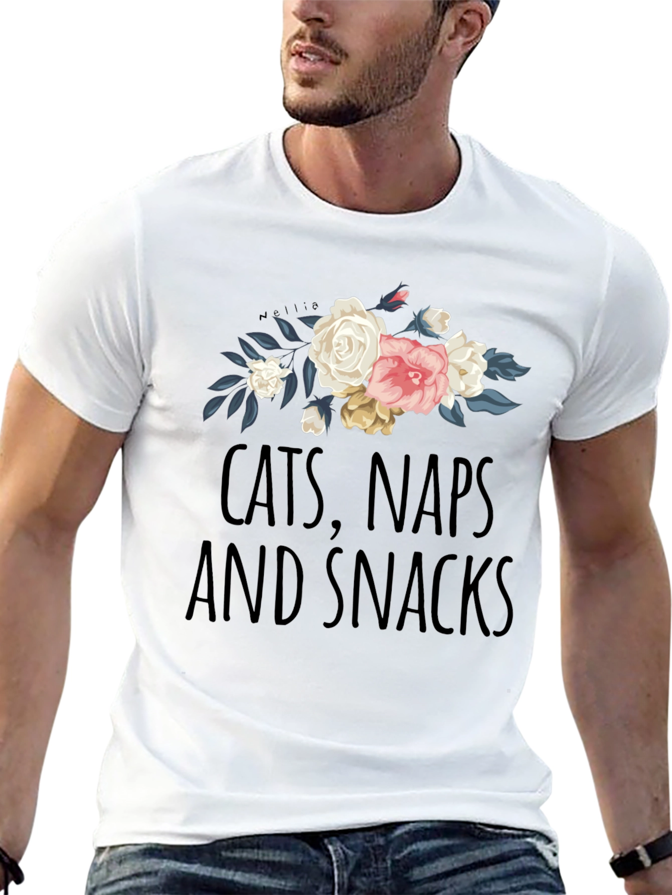 Cats Naps Snacks Floral T-Shirt