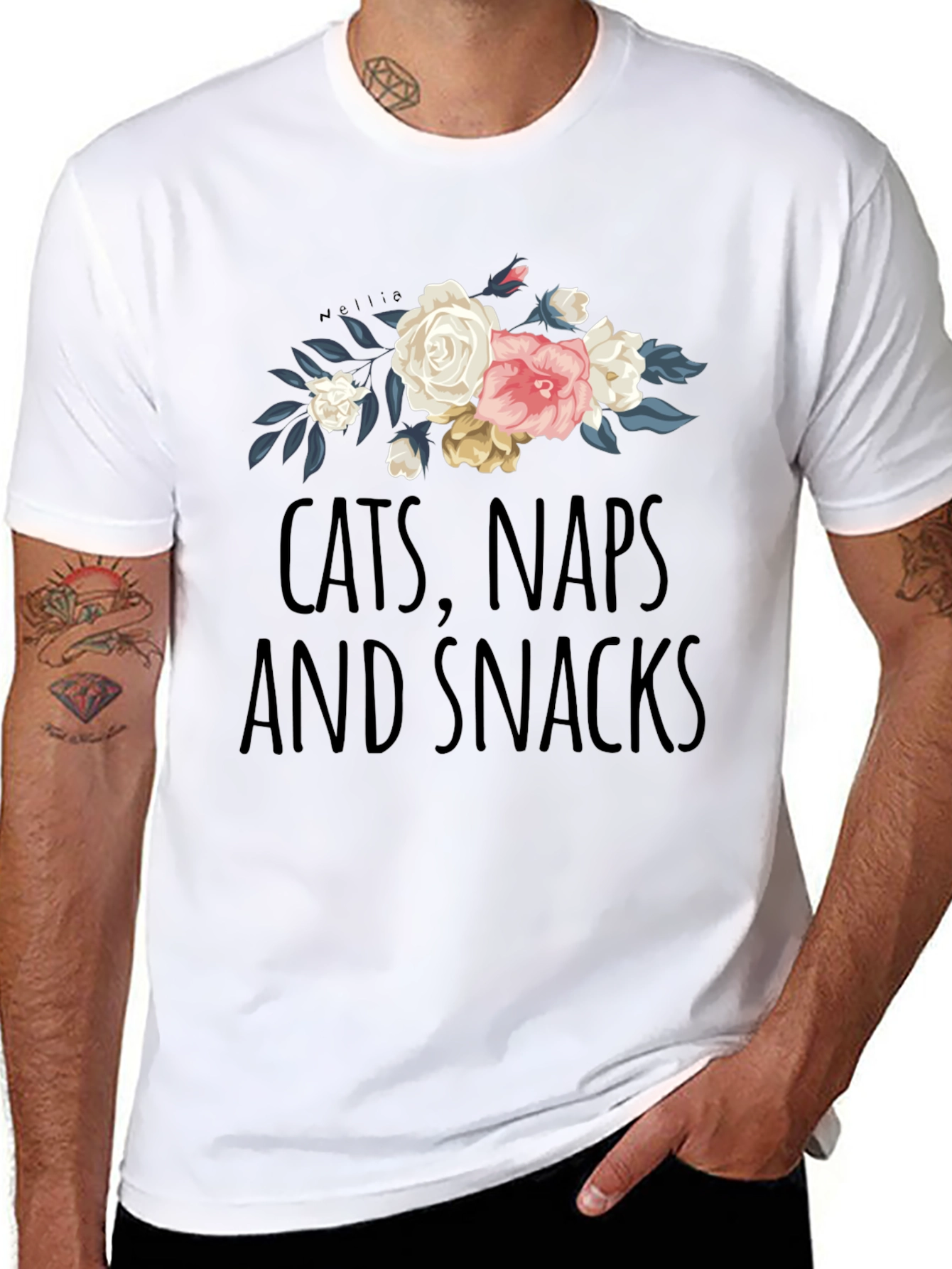 Cats Naps Snacks Floral T-Shirt